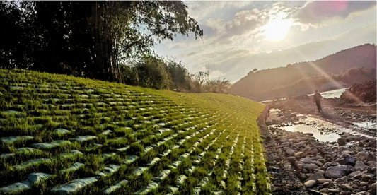 Why are geotextile bags widely used in slope stabilization and greening?